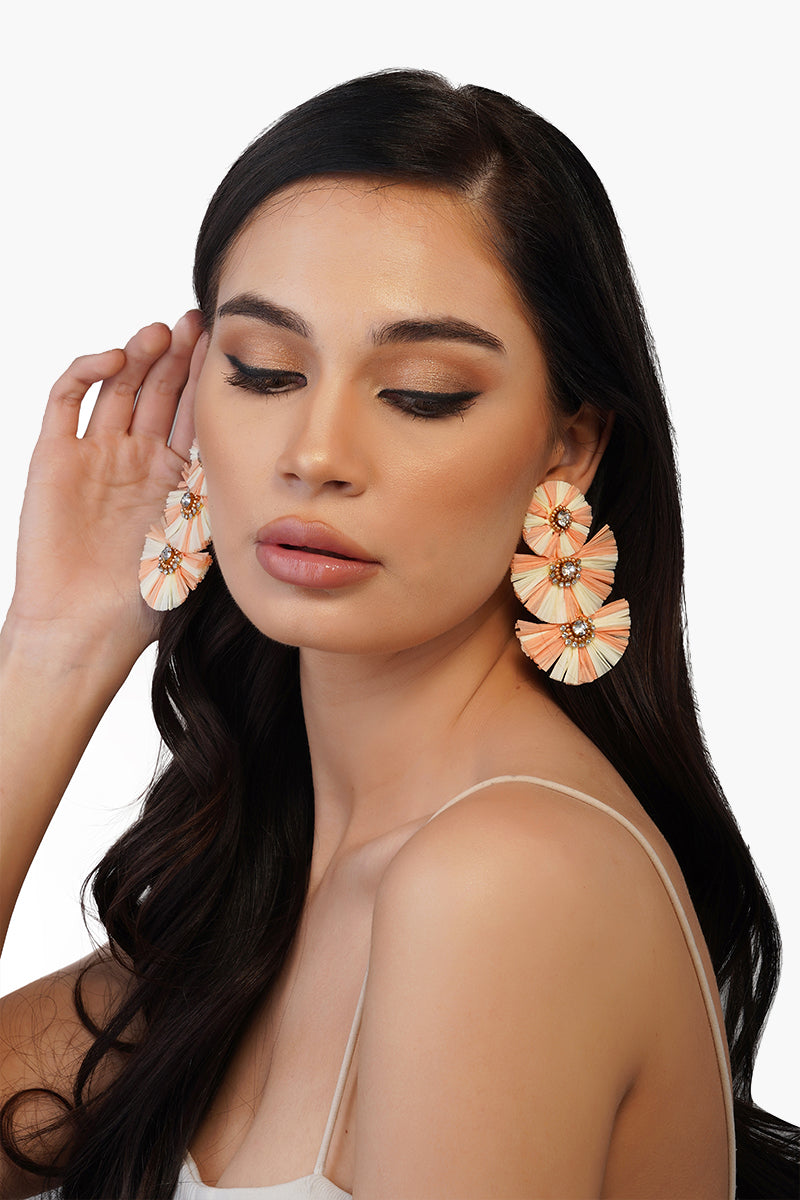 Blush Two Tone Raffia Earrings