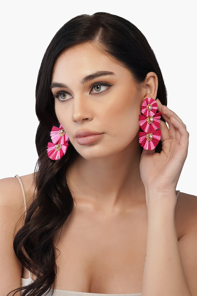 Pink Raffia Earrings