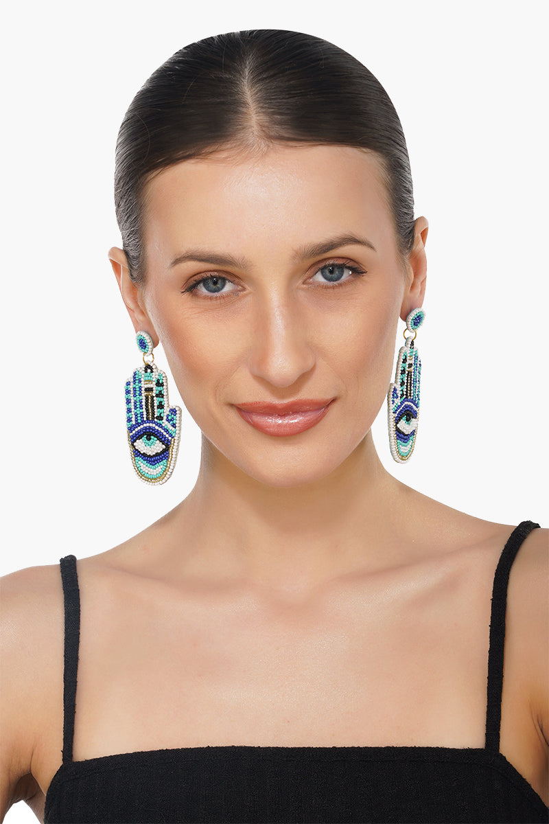 Hamsa Evil Eye Beaded Earrings