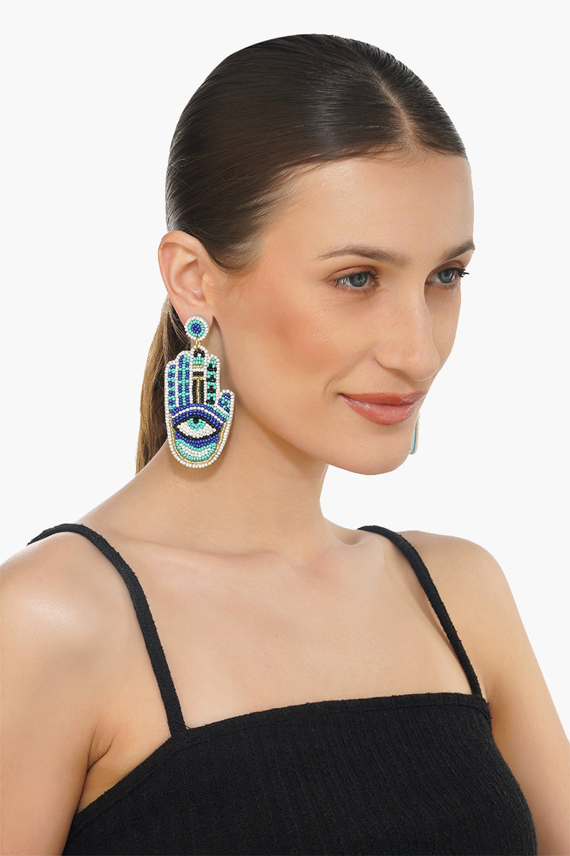 Hamsa Evil Eye Beaded Earrings