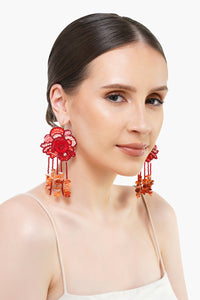 Red Lilies Beaded Earrings