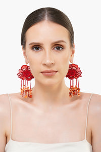 Red Lilies Beaded Earrings