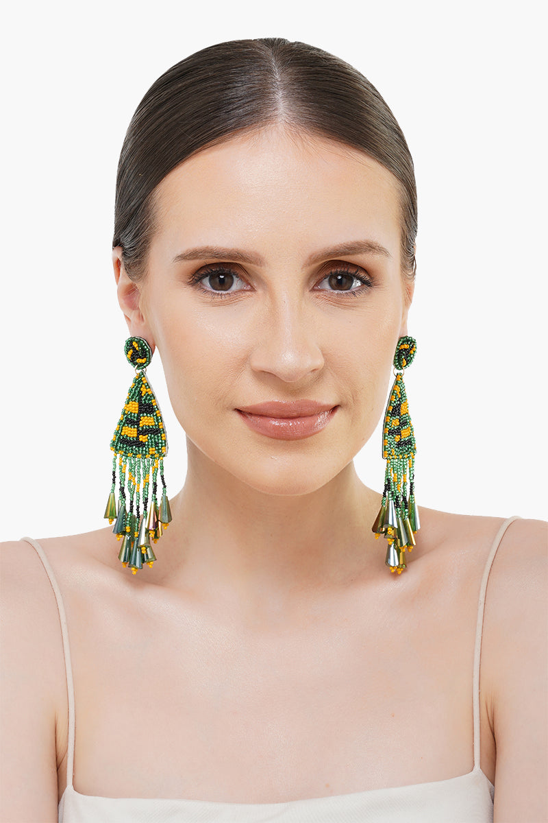 Emerald Beaded Drop Earrings