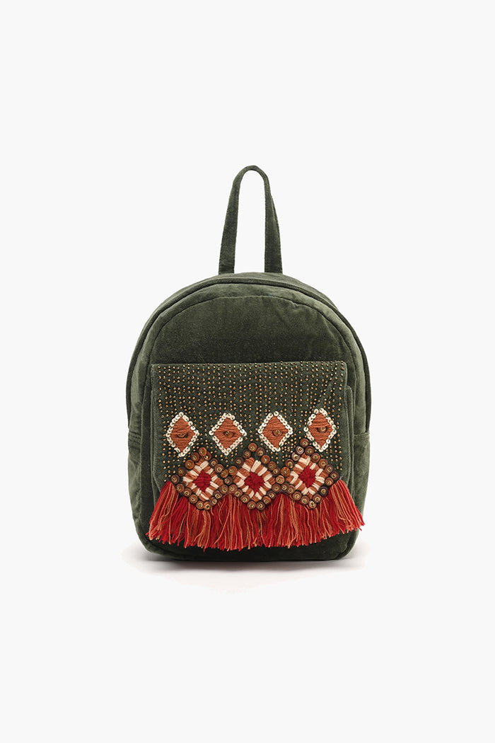 Pineneedle Embellished Velvet Mini Backpack