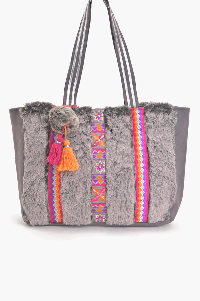 Frost Grey Faux fur Oversized Tote