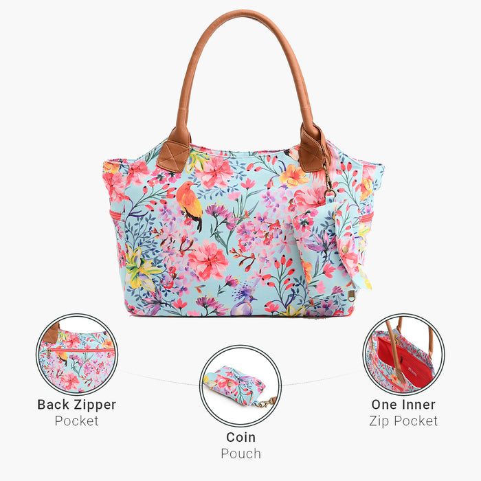 Summer Floral Printed Blue Handbag