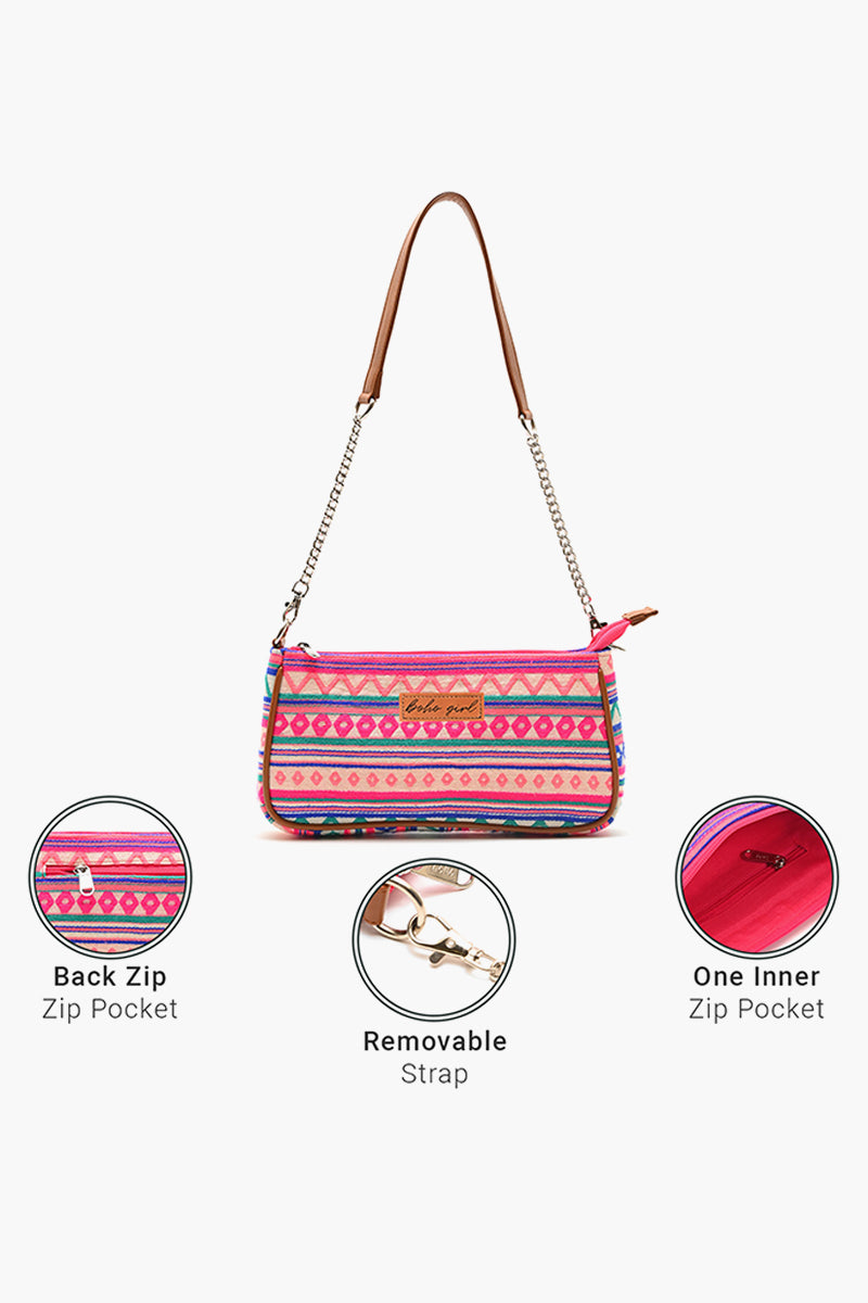 Geometric Charm Shoulder Bag - Pink