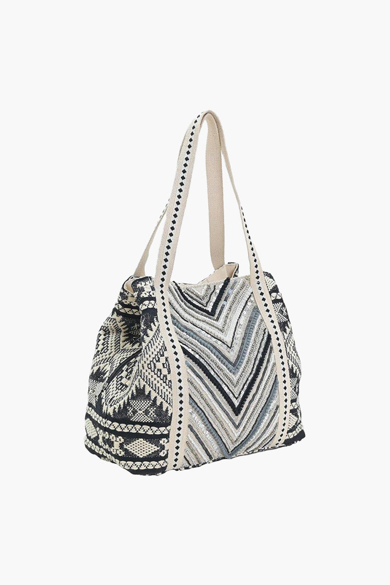 Bohemian Embellished Tote Bag - Black