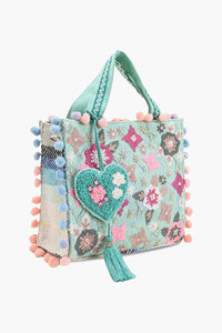 Whimsical Turquoise Mini Tote Bag