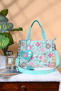 Whimsical Turquoise Mini Tote Bag