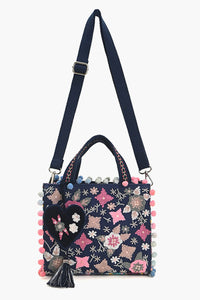 Whimsical Navy Blue Mini Tote Bag