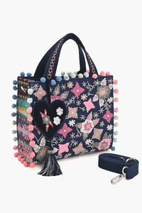 Whimsical Navy Blue Mini Tote Bag