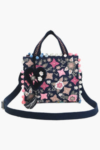 Whimsical Navy Blue Mini Tote Bag