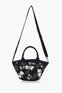 Honeybee Embellished Mini Bucket Bag - White