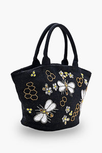 Honeybee Embellished Mini Bucket Bag - White