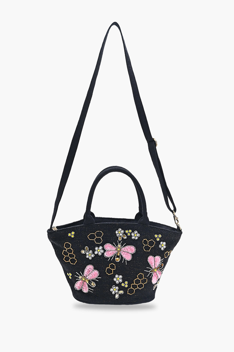 Honeybee Embellished Mini Bucket Bag - Pink