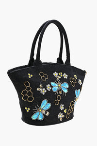 Honeybee Embellished Mini Bucket Bag - Blue