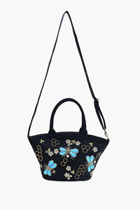 Honeybee Embellished Mini Bucket Bag - Blue