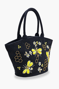 Honeybee Embellished Mini Bucket Bag - Yellow