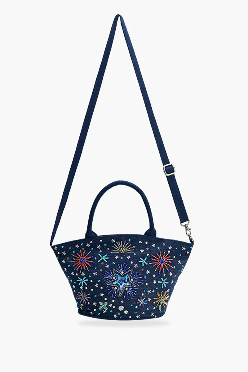 Navy Blue Embellished Mini Bucket Bag