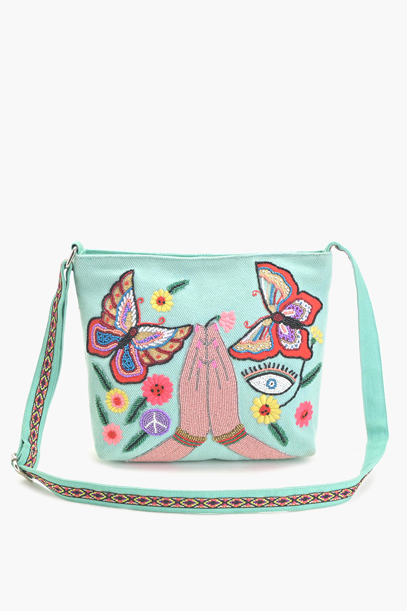 Turquoise Bliss Embellished Messenger Bag