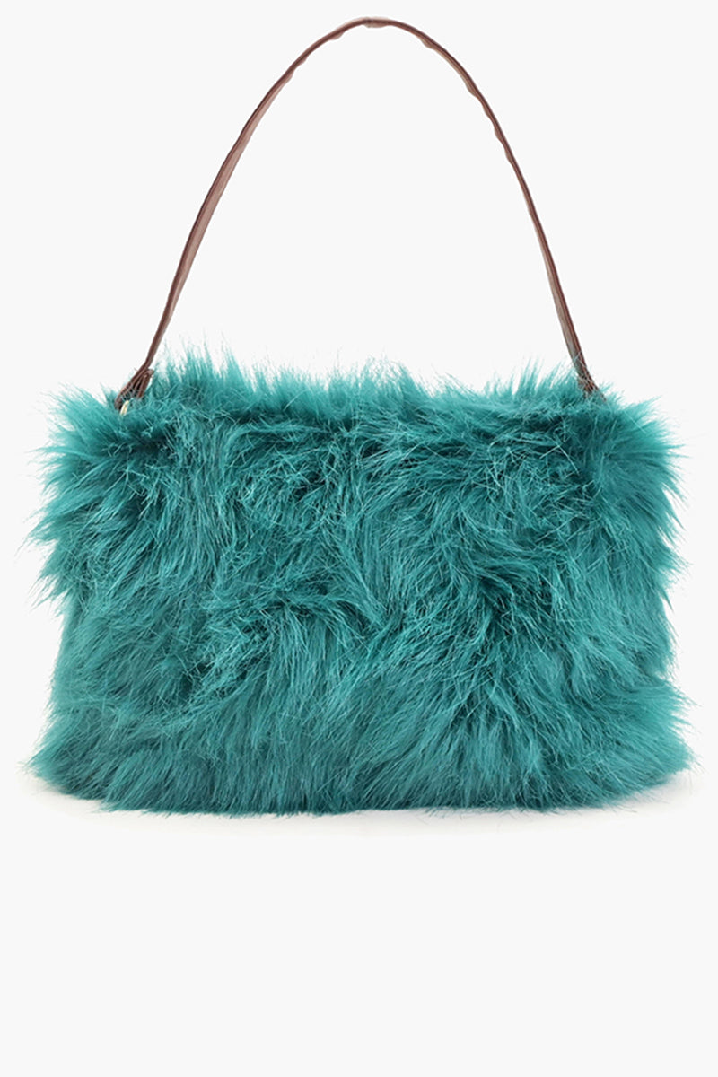 Emerald Envy Faux Fur Shoulder Bag