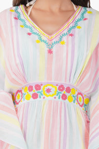 Pastel Kaftan Striped Dress