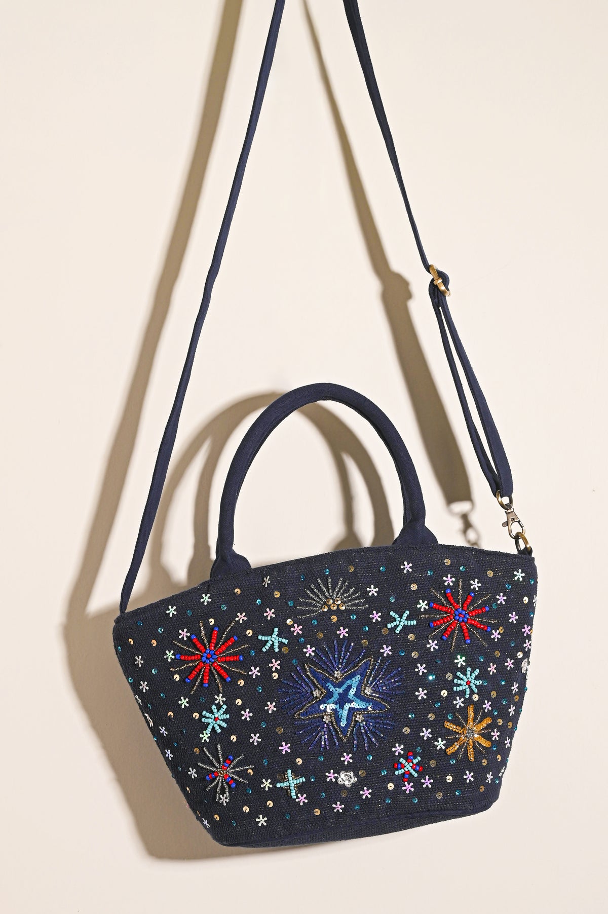 Navy Blue Embellished Mini Bucket Bag