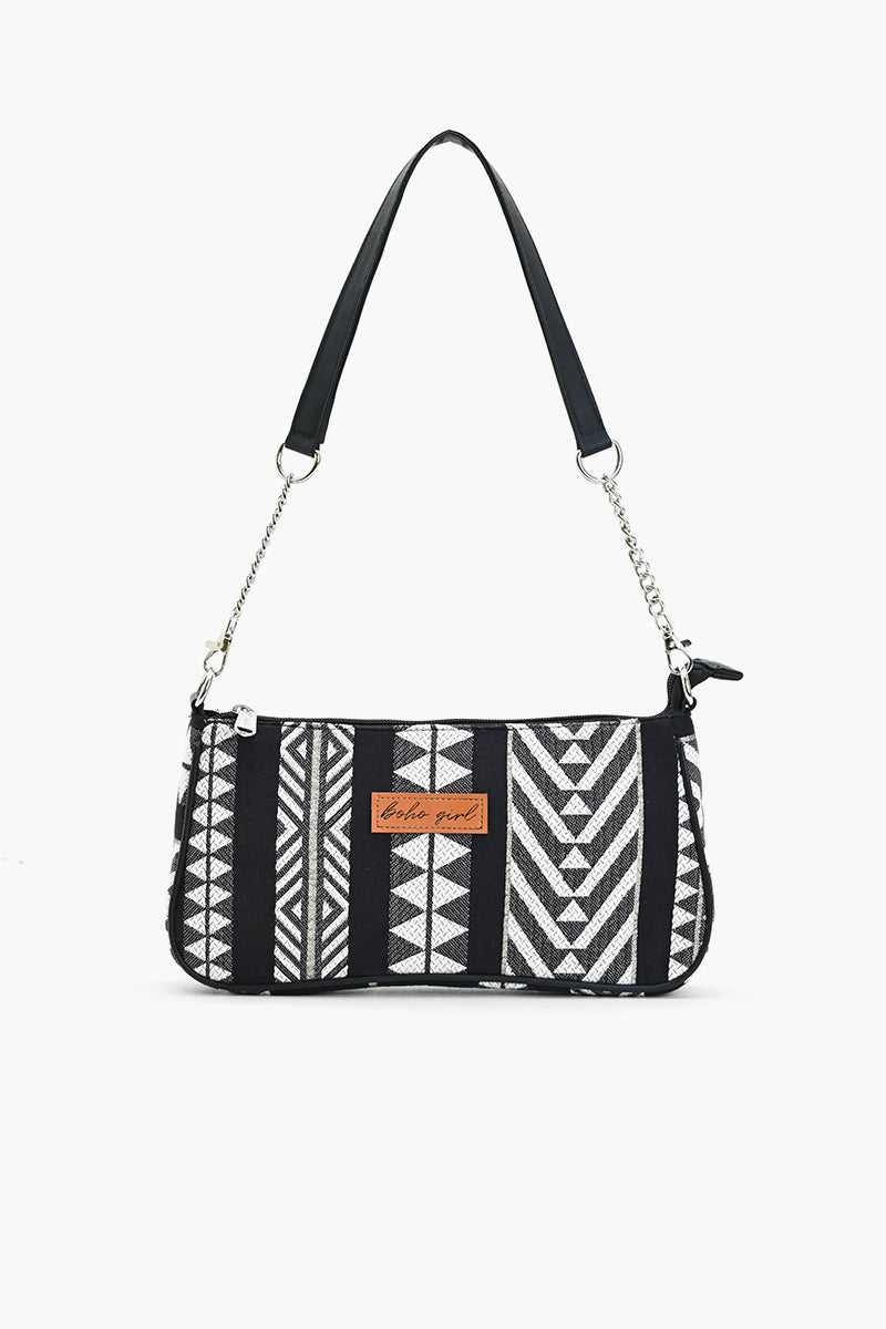 Geometric Charm Shoulder Bag - Black