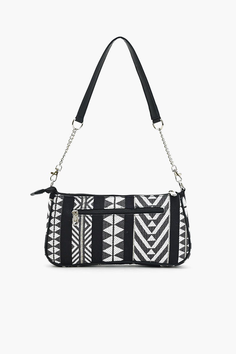 Geometric Charm Shoulder Bag - Black