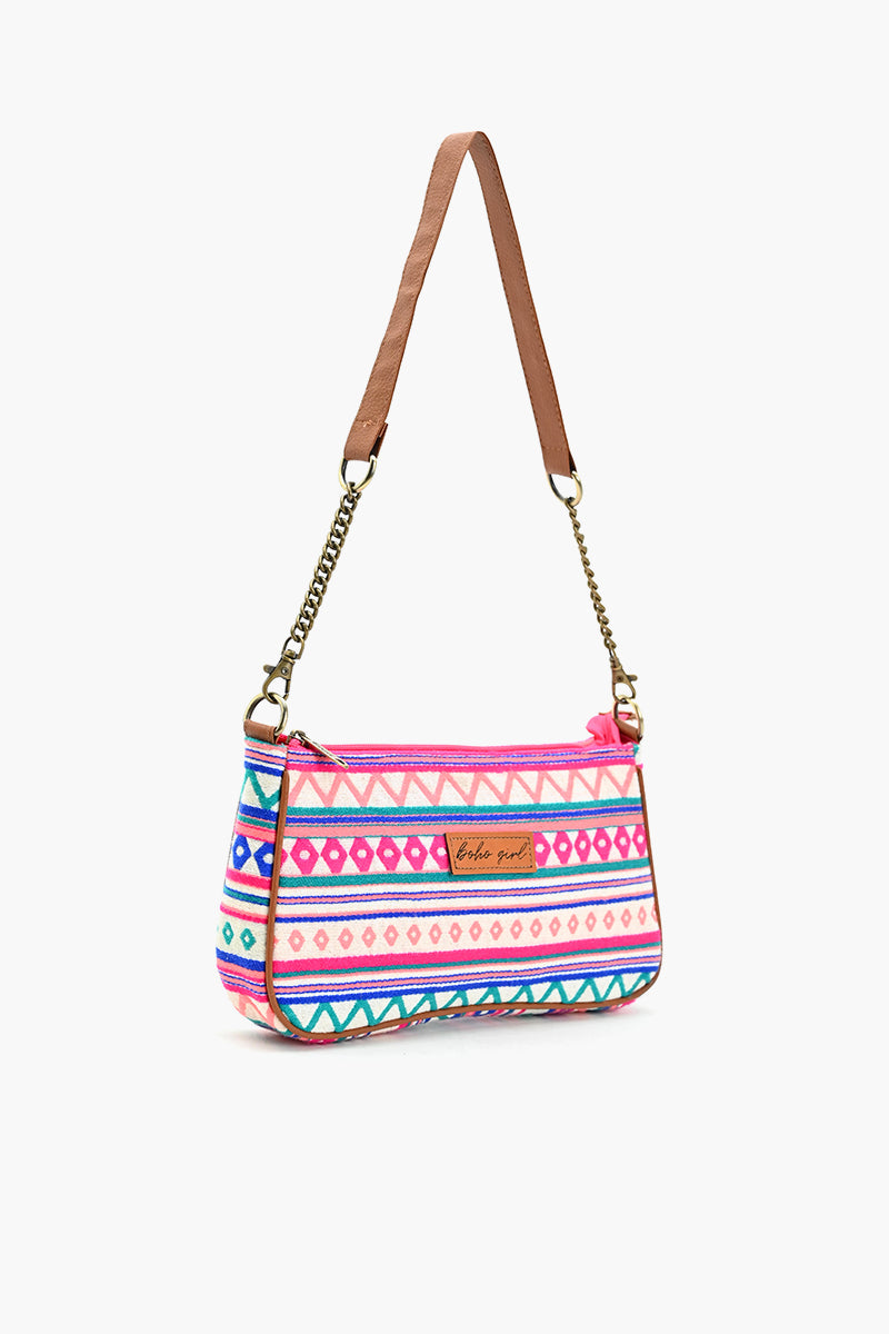 Geometric Charm Shoulder Bag - Pink