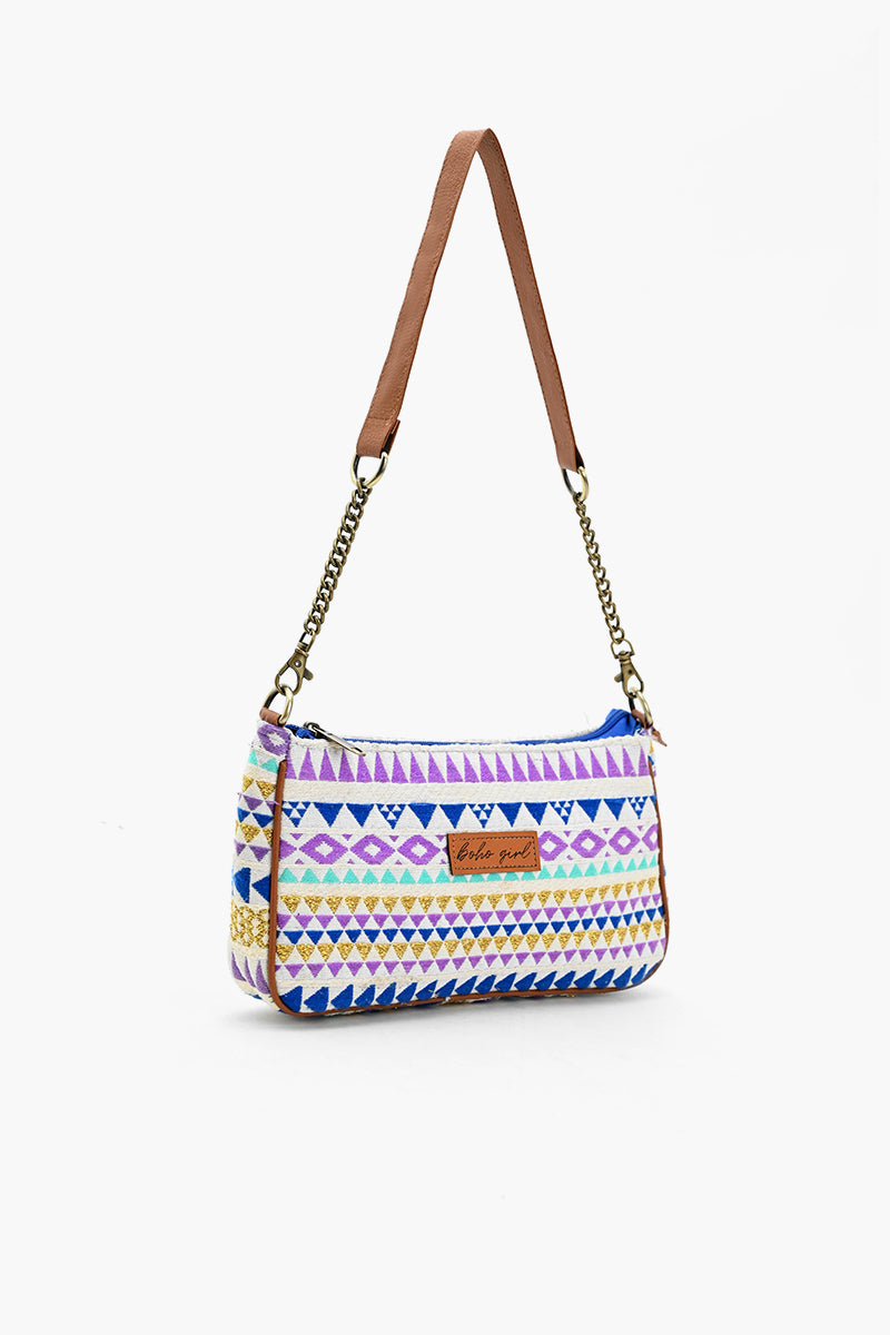 Geometric Charm Shoulder Bag - Blue