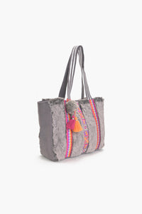 Frost Grey Faux fur Oversized Tote