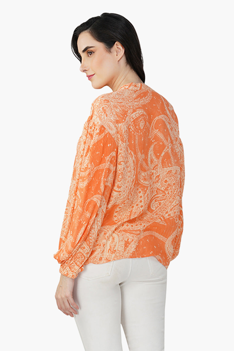 Peachy Bohemian Mandarin Collar Top