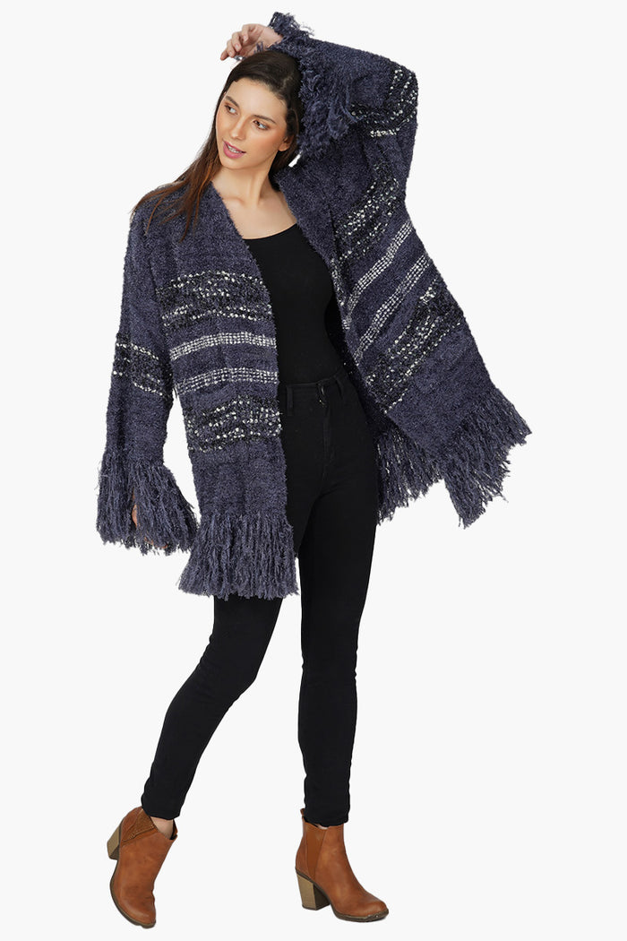 Midnight Blue Kimono Sleeve Winter Jacket