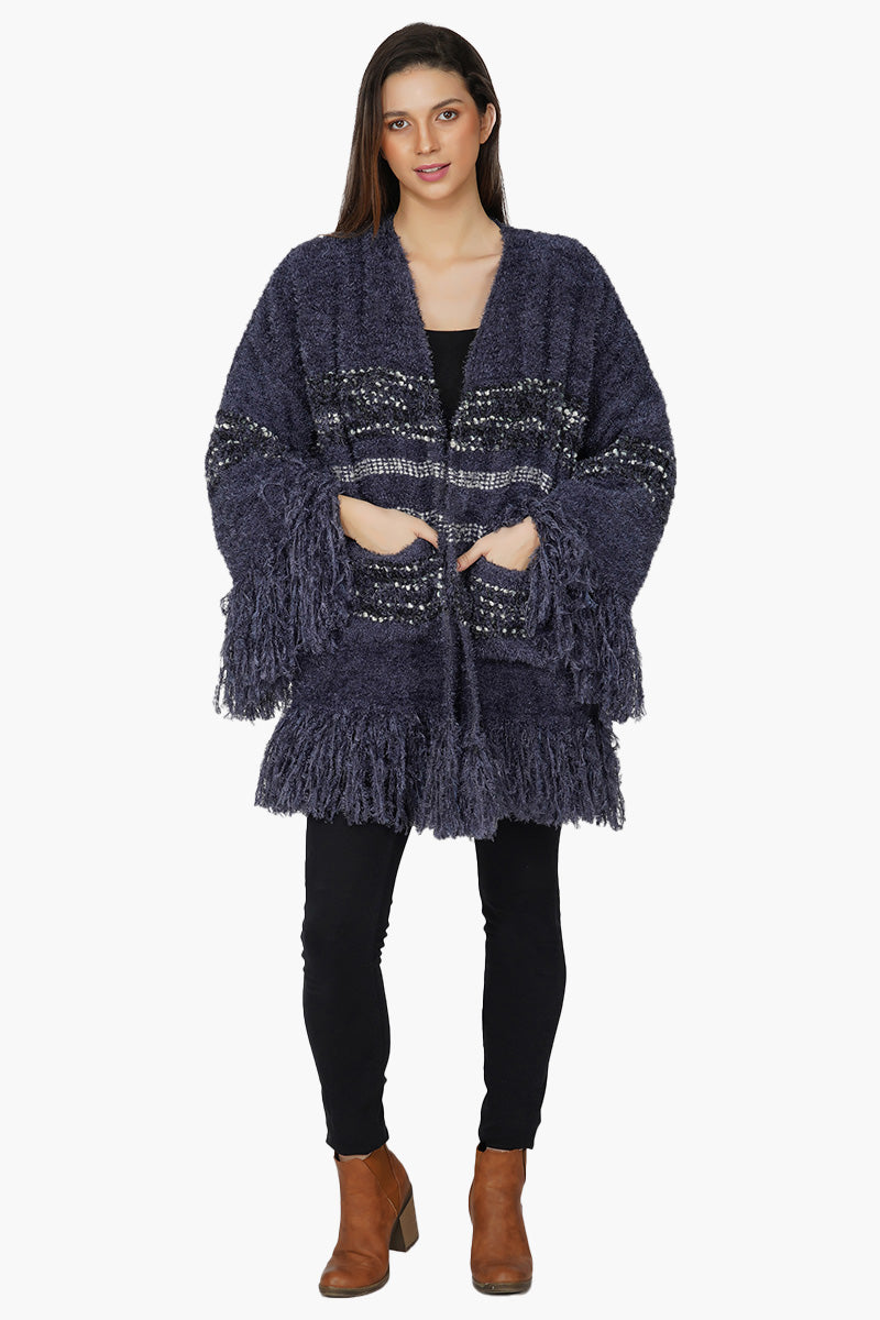 Midnight Blue Fringed Winter Shrug