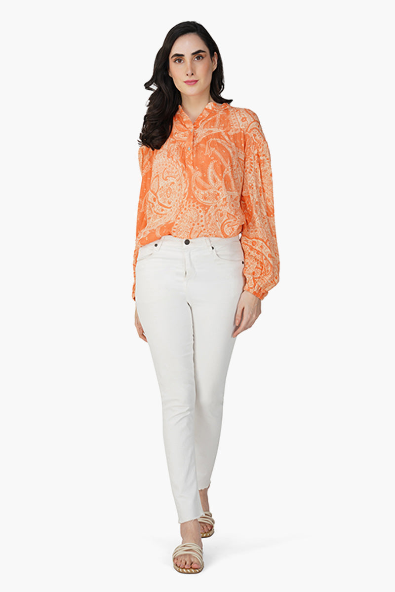 Peachy Bohemian Mandarin Collar Top