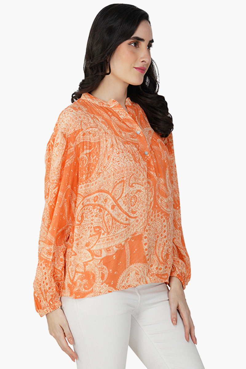 Peachy Bohemian Mandarin Collar Top