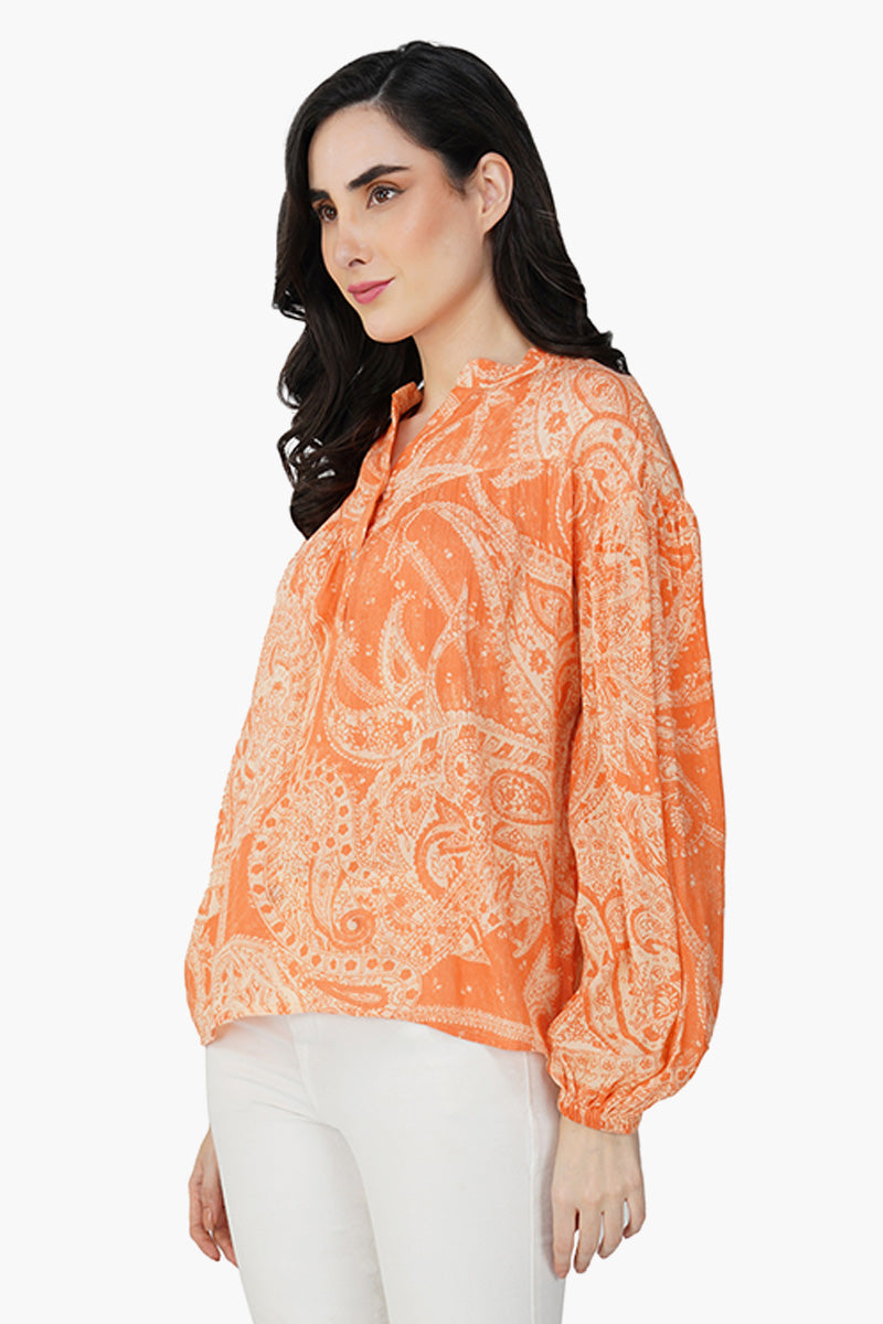 Peachy Bohemian Mandarin Collar Top