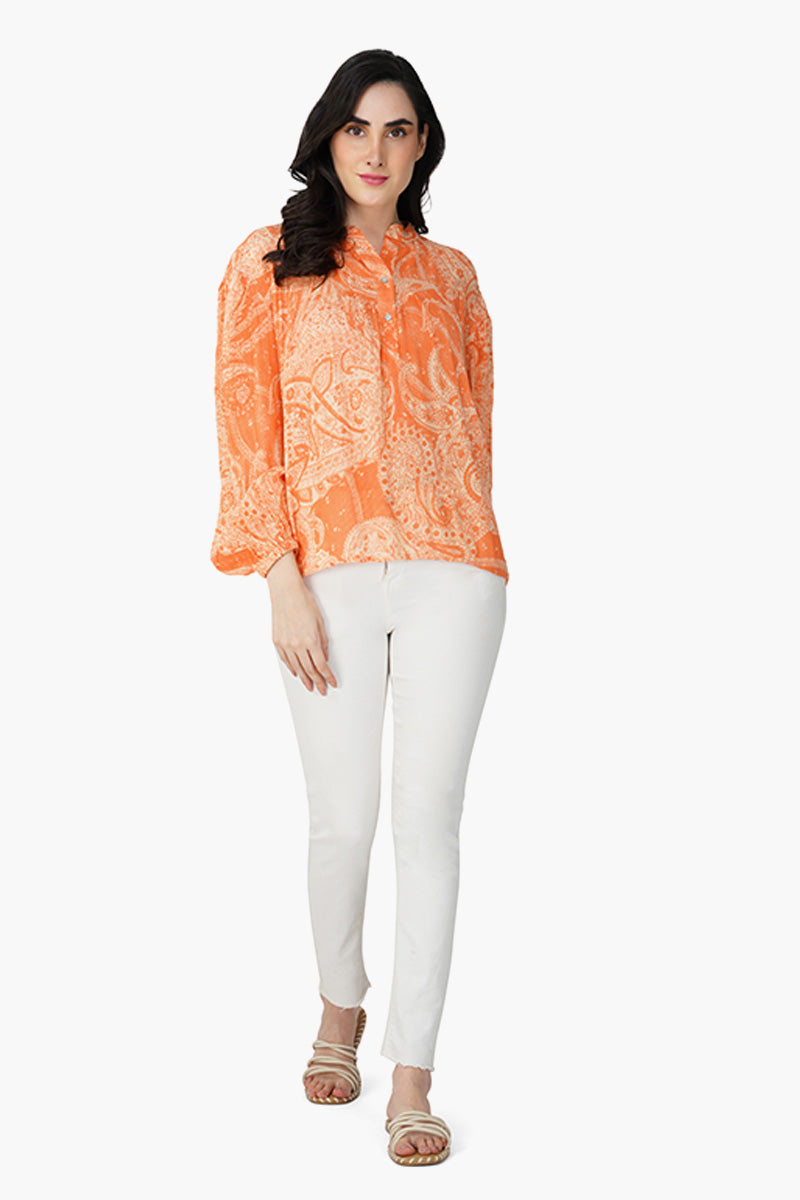 Peachy Bohemian Mandarin Collar Top