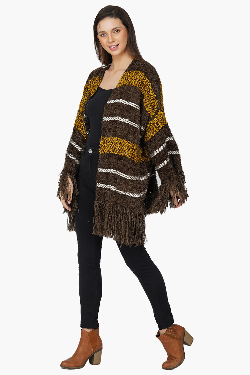 Chocolate Brown Fringed Sleeves Shrug