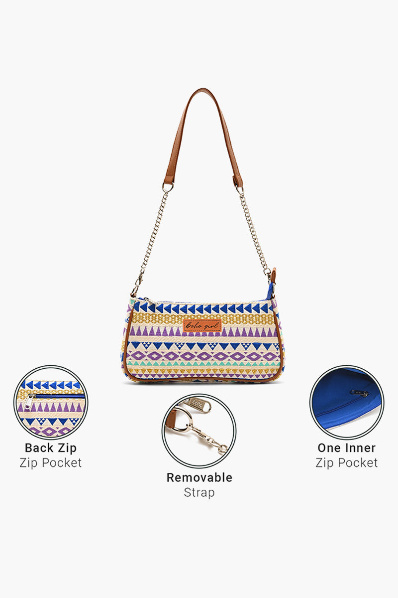 Geometric Charm Shoulder Bag - Blue