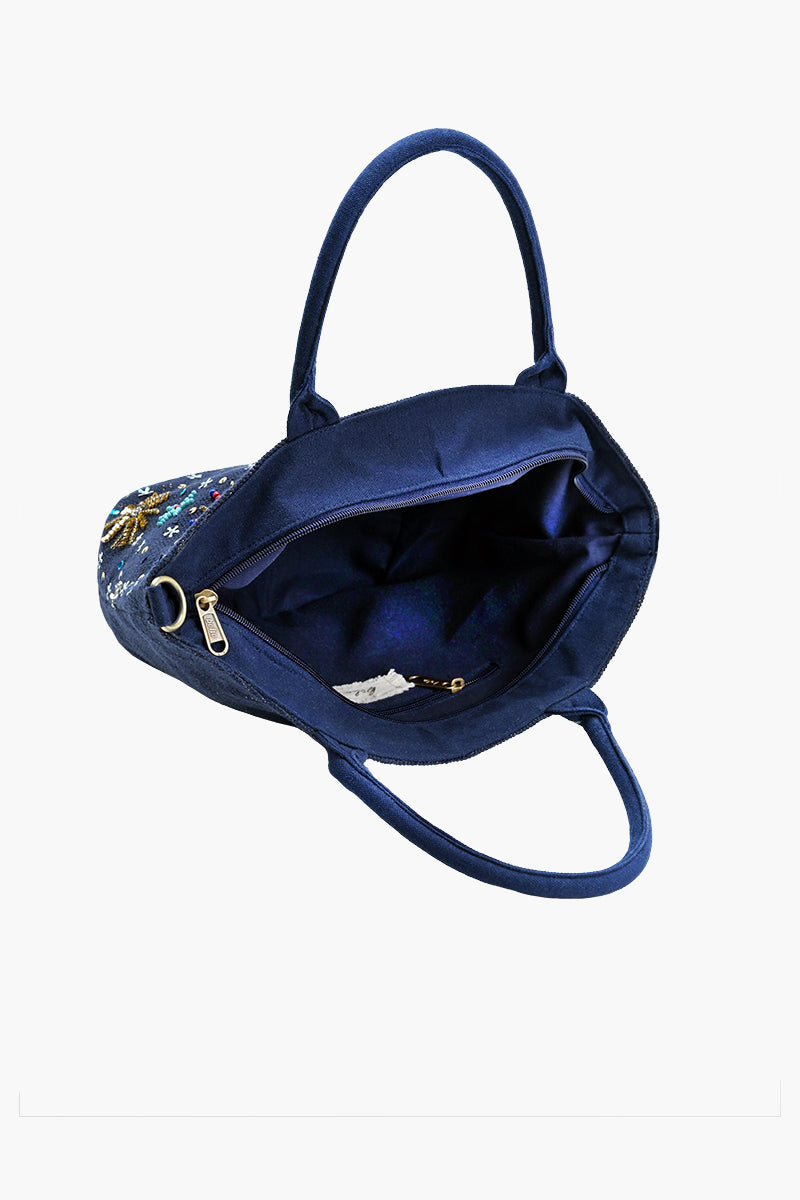 Navy Blue Embellished Mini Bucket Bag