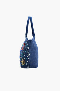 Navy Blue Embellished Mini Bucket Bag