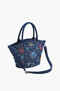 Navy Blue Embellished Mini Bucket Bag