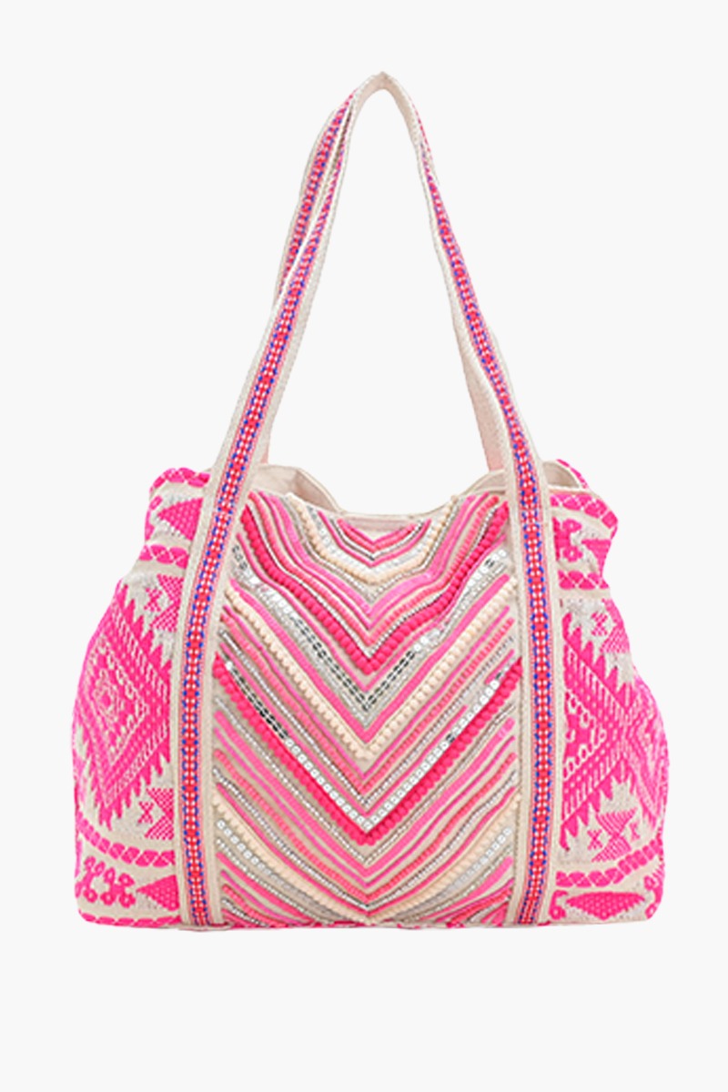 Bohemian Embellished Tote Bag - Pink