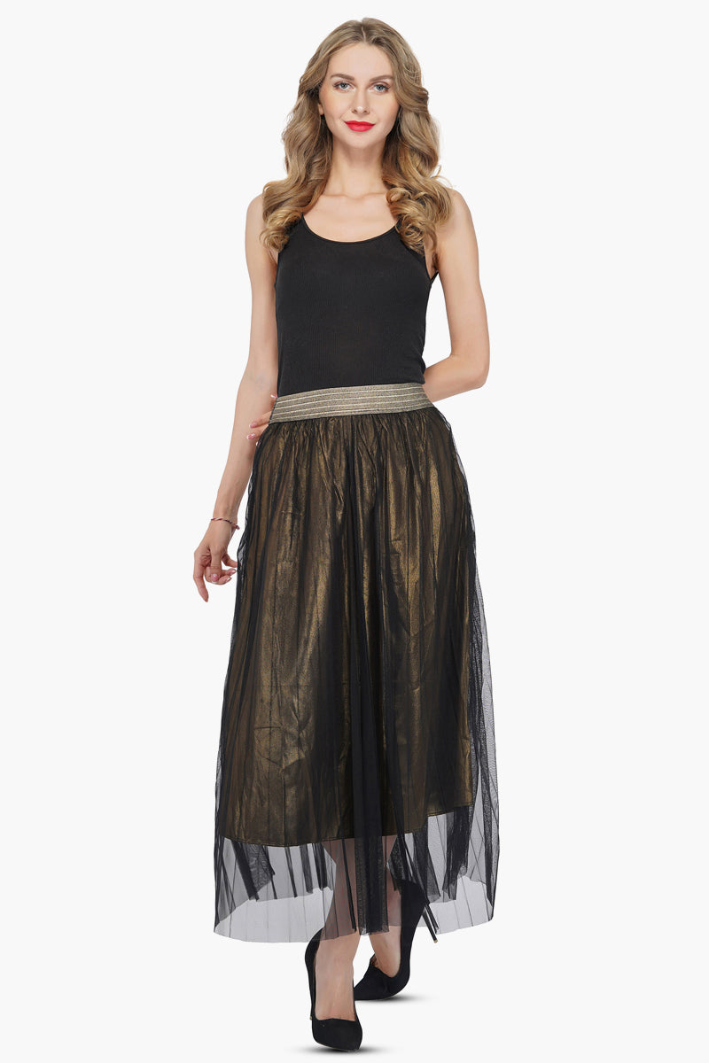 Golden Haze Pleated Net Skirt